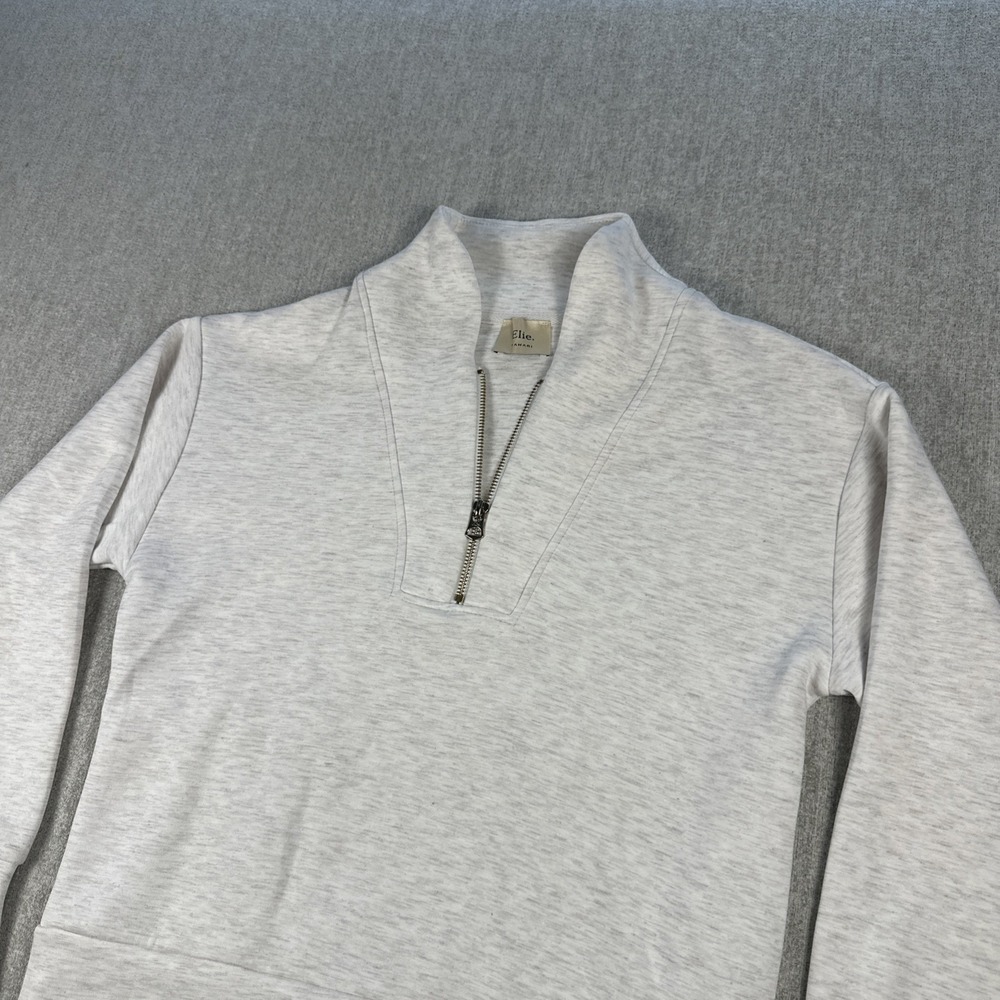 Elie Tahari Pullover Sweatshirt Women M Gray 1/4 Zip Mock Neck Knit Stretch